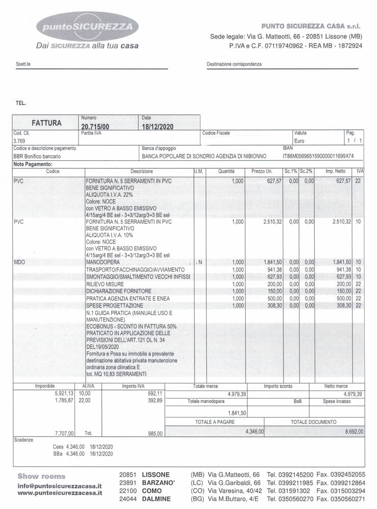 Sconto In Fattura Esempio Ecobonus Infissi - Punto Sicurezza Casa